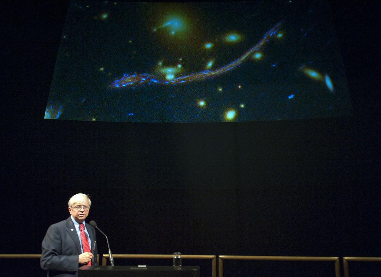 Dr. Ed Weiler, associate administrator of the Science Missions Directorate at NASA Headquarters, speaks, Wednesday evening, Sept. 9, 2009, during a celebration of the Hubble Legacy at the National Air and Space Museum in Washington. Astronomers declared the Hubble Space Telescope a fully rejuvenated observatory with the release Wednesday of observations from four of its six operating science instruments. Photo Credit: (NASA/Bill Ingalls)