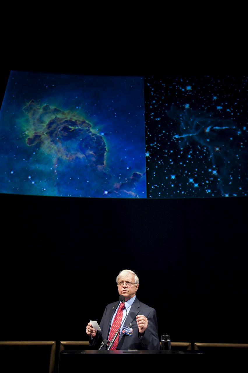 Dr. Ed Weiler, associate administrator of the Science Missions Directorate at NASA Headquarters, speaks, Wednesday evening, Sept. 9, 2009, during a celebration of the Hubble Legacy at the National Air and Space Museum in Washington. Astronomers declared the Hubble Space Telescope a fully rejuvenated observatory with the release Wednesday of observations from four of its six operating science instruments. Photo Credit: (NASA/Bill Ingalls)