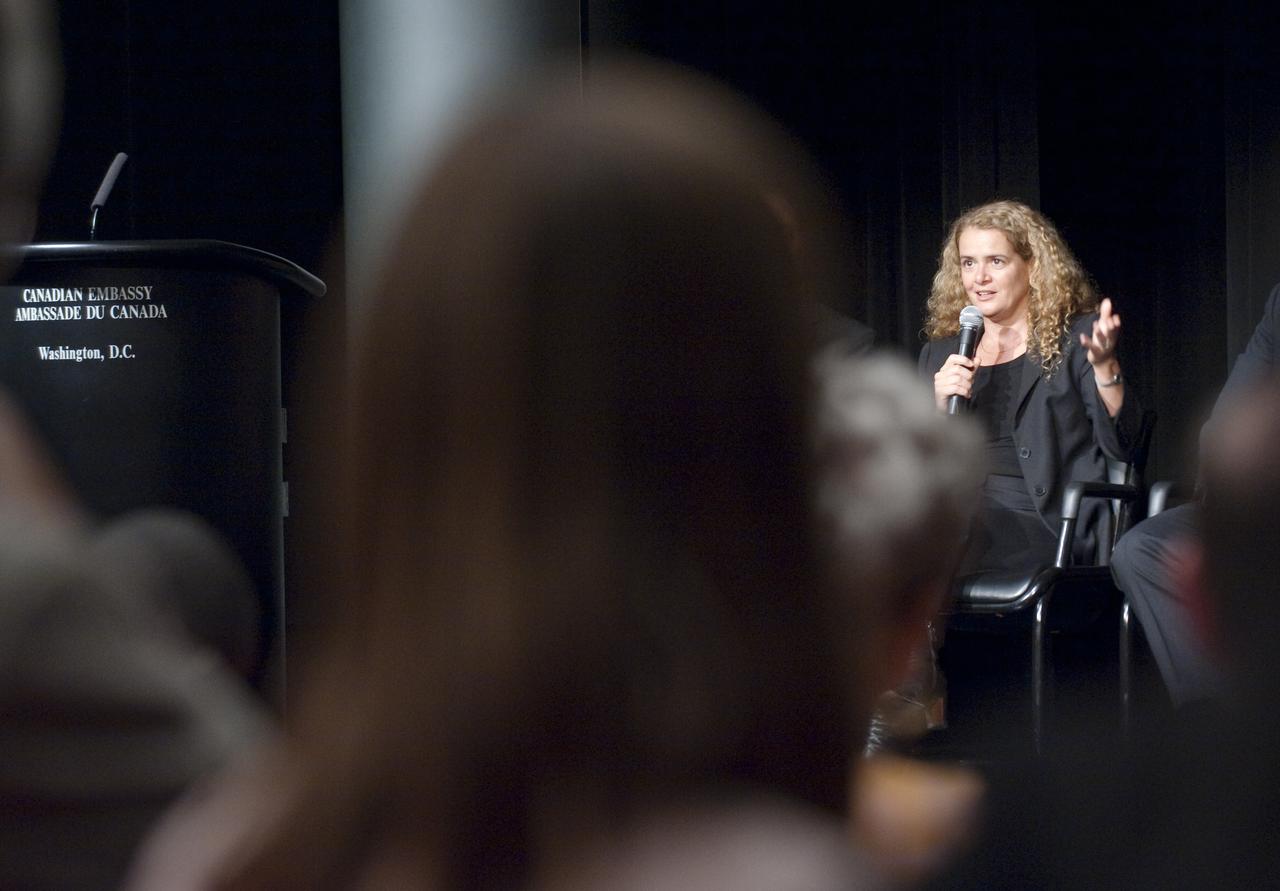 Canadian Space Agency astronaut Julie Payette, a mission specialist on STS-127, talks about her experiences on the mission during a presentation at the Canadian Embassy in Washington on Tuesday, Sept. 22, 2009. Photo Credit: (NASA/Paul E. Alers)