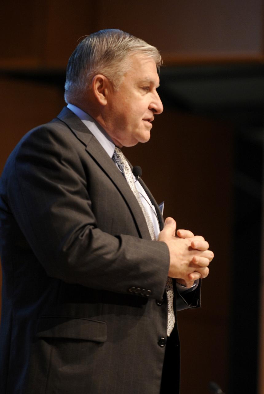 Retired Marine Corps Gen. Anthony Zinni, Chairman of the Board at BAE Systems, speaks to those gathered at the 2009 NASA Executive Summit, Tuesday, Oct. 6, 2009, at the Ronald Reagan Building in Washington. (Photo Credit: (NASA/Paul E. Alers)
