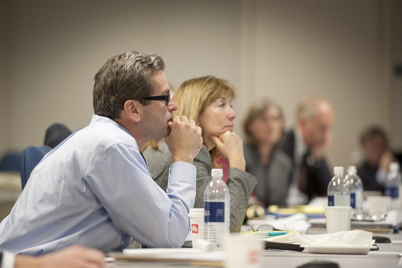 Miles O'Brien, a member of the NASA Advisory Council responible for Edcuation and Public Outreach, listens to discussion at an Education Summitt, Monday, Nov. 2, 2009, at NASA Headquarters in Washington. Photo Credit: (NASA/Paul E. Alers)