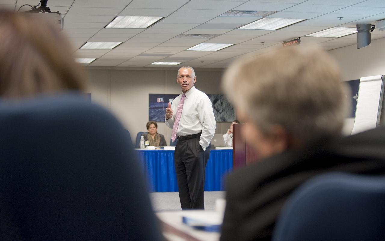 NASA Administrator Charles F. Bolden conducts a discussion at an Education Summitt, Monday, Nov. 2, 2009, at NASA Headquarters in Washington. Photo Credit: (NASA/Paul E. Alers)