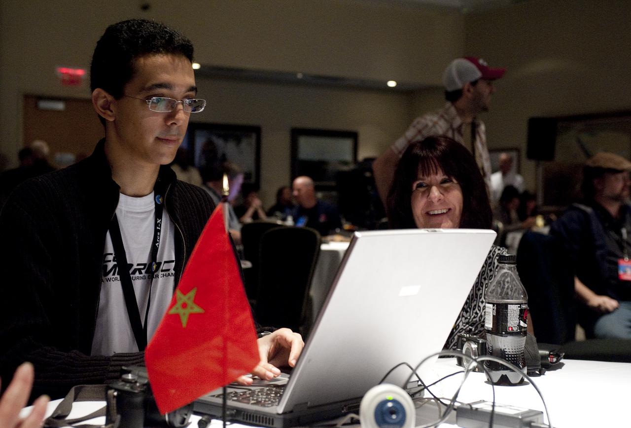 Twitter user Karim Jazouani from Casablanca, Morocco, who goes by the twitter name @karimjazouani, uses his laptop during a two-day NASA Tweetup event held at NASA's Kennedy Space Center in Cape Canaveral, Fla, Sunday, Nov. 15, 2009. NASA Twitter followers in attendance will have the opportunity to take a tour of NASA's Kennedy Space Center, view the space shuttle launch and speak with shuttle technicians, engineers, astronauts and managers.  Photo Credit: (NASA/Carla Cioffi)