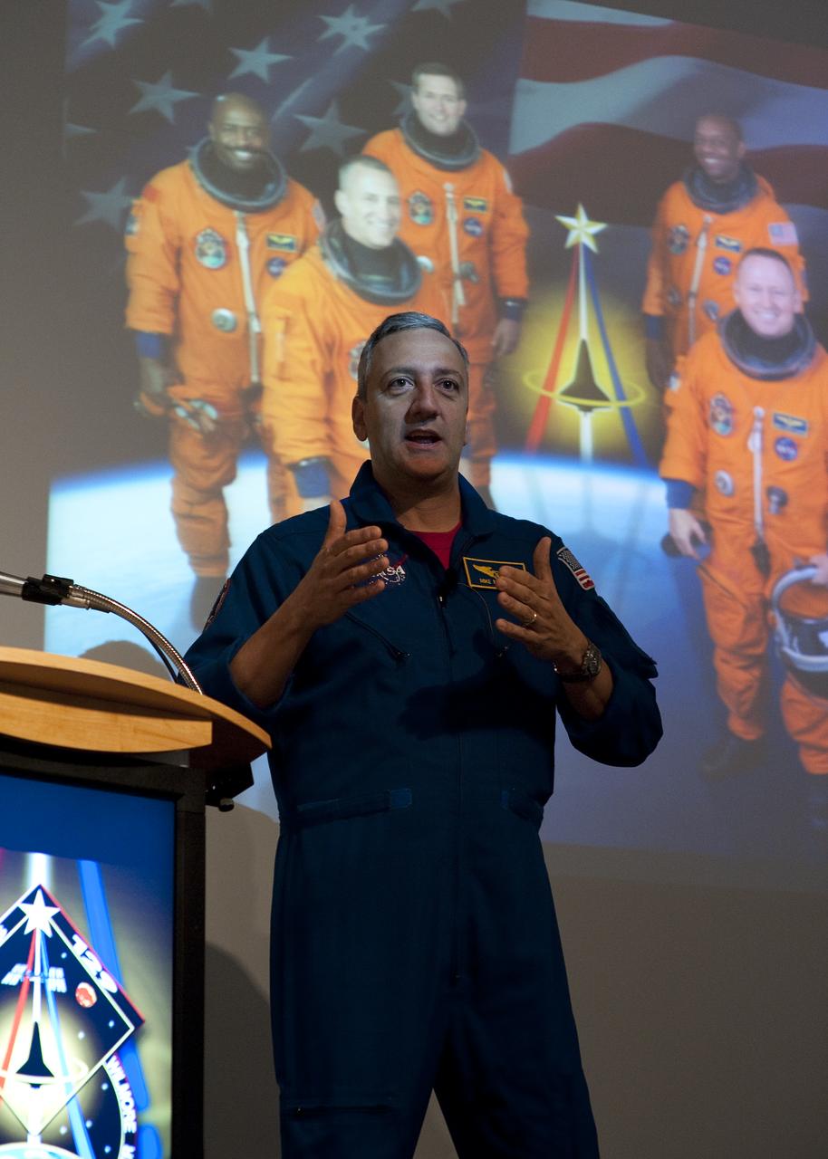 Mike Massimino, NASA Astronaut, known on twitter as @Astro_Mike, speaks during a two-day NASA Tweetup event held at NASA's Kennedy Space Center in Cape Canaveral, Fla, Sunday, Nov. 15, 2009. NASA Twitter followers in attendance will have the opportunity to take a tour of NASA's Kennedy Space Center, view the STS-129 space shuttle launch and speak with shuttle technicians, engineers, astronauts and managers.  Photo Credit: (NASA/Carla Cioffi)