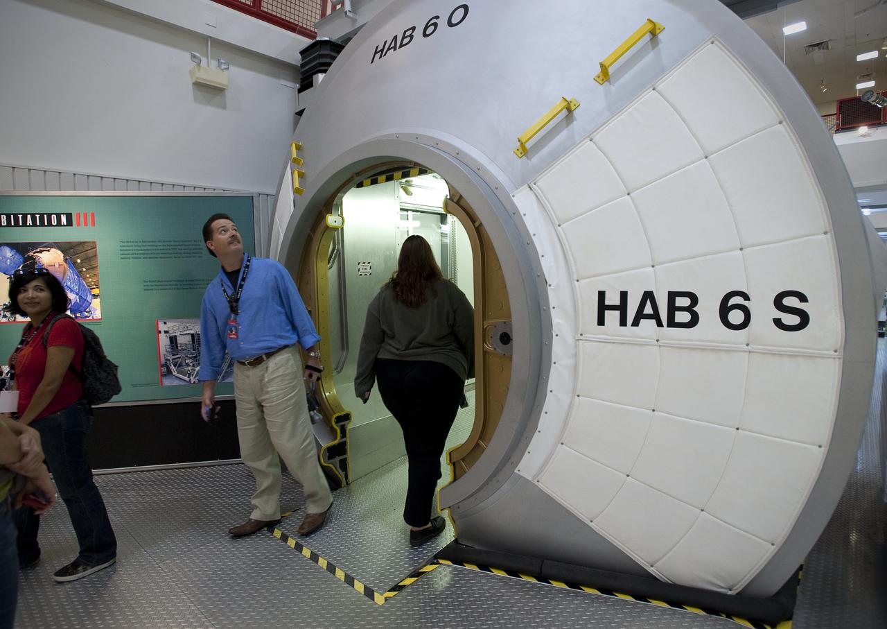 NASA Twitter followers tour the International Space Station Center at the Kennedy Space Center in Cape Canaveral, Fla. as part of a two-day Tweetup event, Sunday, Nov. 15, 2009. Tweeps had the chance to enter full-scale mock-ups of the Habitation Module and see how Space Station crew members live, sleep and work. Photo Credit: (NASA/Carla Cioffi)¬†