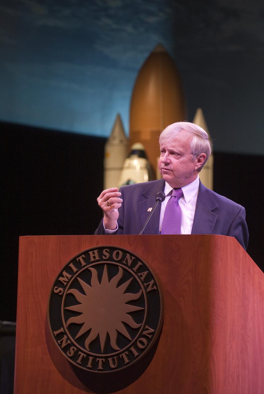 Ed Weiler, associate administrator for the Science Mission Directorate at NASA, speaks during a press briefing at the new "Moving Beyond Earth," exhibition at the National Air and Space Museum in Washingon, Wednesday, Nov. 18, 2009. Moving Beyond Earth is an immersive exhibition that places visitors “in orbit” in the shuttle and space-station era to explore recent human spaceflight and future possibilities. Photo Credit: (NASA/Paul E. Alers)