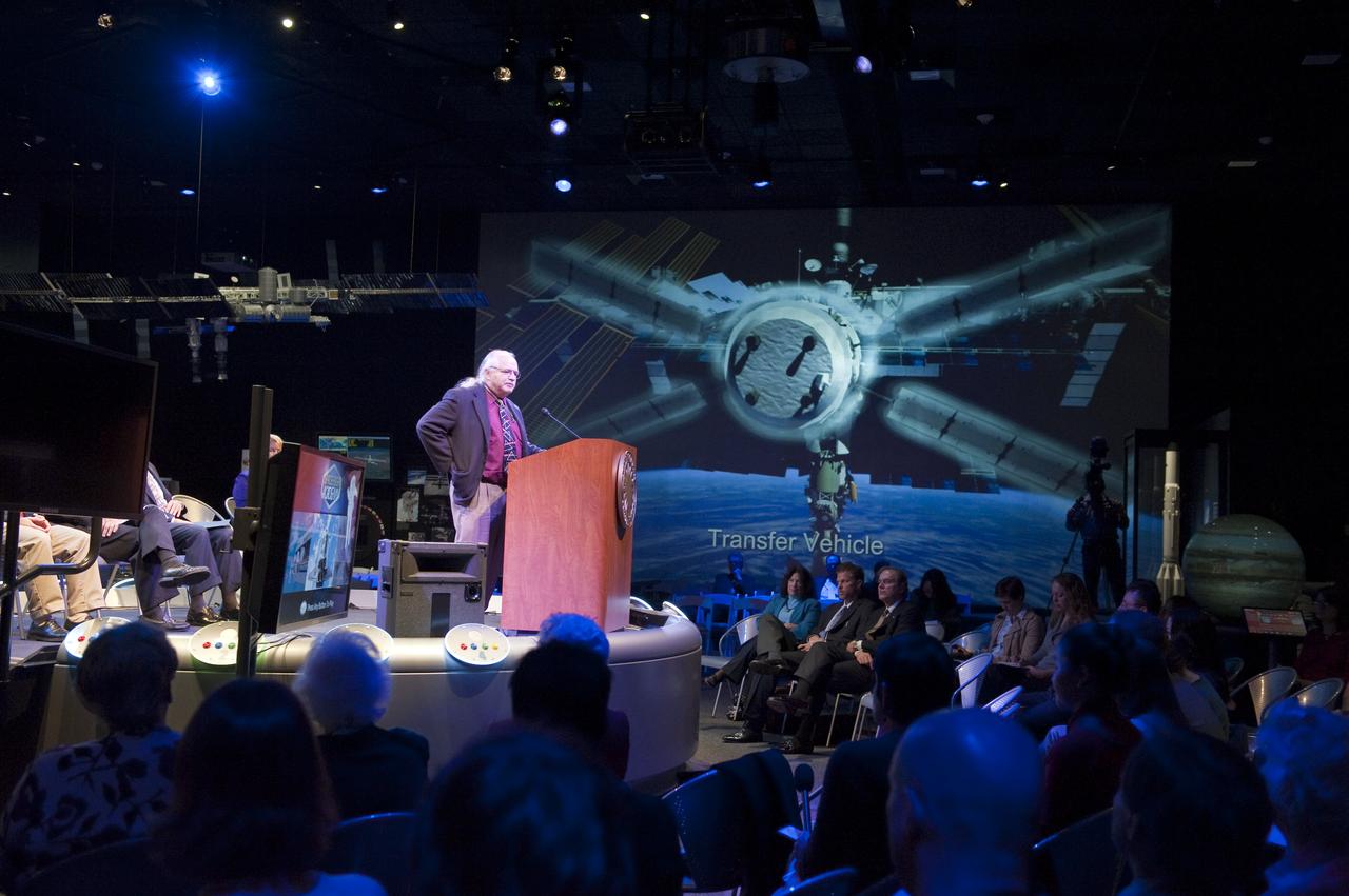 David H. DeVorkin, Senior Curator, Astronomy and the Space Sciences Division of Space History, at the Smithsonian's National Air and Space Museum, speaks during a press briefing at the new "Moving Beyond Earth," exhibition at the museum in Washingon, Wednesday, Nov. 18, 2009. Moving Beyond Earth is an immersive exhibition that places visitors "in orbit" in the shuttle and space-station era to explore recent human spaceflight and future possibilities.  Photo Credit: (NASA/Paul E. Alers)