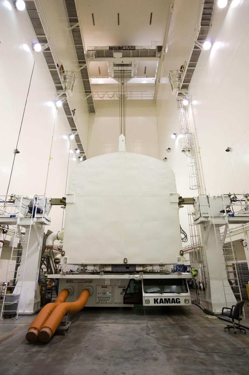 STS-130 PAYLOAD CANISTER TURN FROM HORIZONAL TO VERTICAL