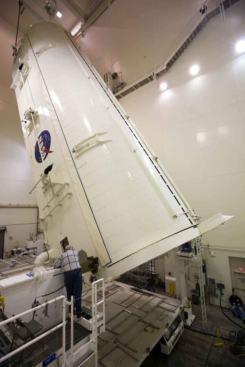 STS-130 PAYLOAD CANISTER TURN FROM HORIZONAL TO VERTICAL