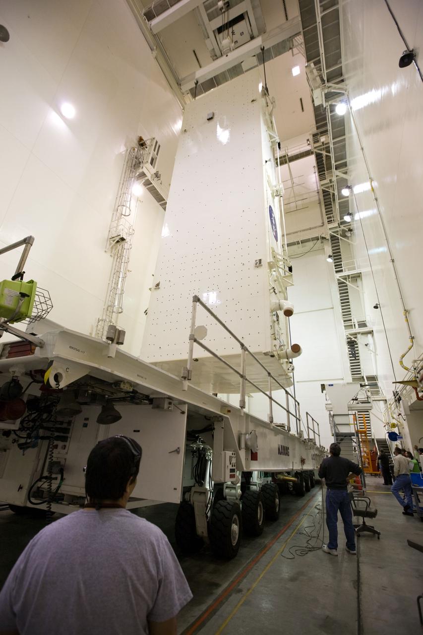 STS-130 PAYLOAD CANISTER TURN FROM HORIZONAL TO VERTICAL