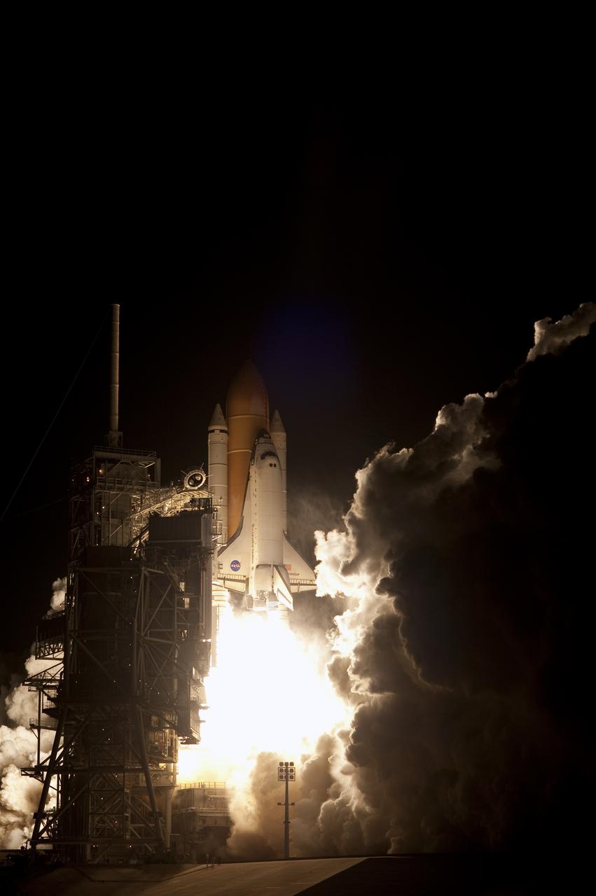 CAPE CANAVERAL, Fla. - Engine ignition on space shuttle Endeavour illuminates Launch Pad 39A at NASA's Kennedy Space Center in Florida.   Launch of the STS-130 mission to the International Space Station was at 4:14 a.m. EST.  This was the second launch attempt for space shuttle Endeavour's STS-130 crew and the final scheduled space shuttle night launch.  The first attempt on Feb. 7 was scrubbed due to unfavorable weather. The primary payload for the STS-130 mission to the International Space Station is the Tranquility node, a pressurized module that will provide additional room for crew members and many of the station's life support and environmental control systems. Attached to one end of Tranquility is a cupola, a unique work area with six windows on its sides and one on top.  The cupola resembles a circular bay window and will provide a vastly improved view of the station's exterior. The multi-directional view will allow the crew to monitor spacewalks and docking operations, as well as provide a spectacular view of Earth and other celestial objects. The module was built in Turin, Italy, by Thales Alenia Space for the European Space Agency.  For information on the STS-130 mission and crew, visit http:__www.nasa.gov_mission_pages_shuttle_shuttlemissions_sts130_index.html.  Photo credit: NASA_Sandra Joseph and Kevin O'Connell