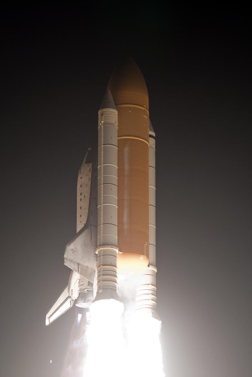 CAPE CANAVERAL, Fla. - Propelled by an estimated 7 million pounds of thrust from two solid rocket boosters and three main engines, space shuttle Endeavour races to orbit from Launch Pad 39A at NASA's Kennedy Space Center in Florida. Launch of the STS-130 mission to the International Space Station was at 4:14 a.m. EST. This was the second launch attempt for space shuttle Endeavour's STS-130 crew and the final scheduled space shuttle night launch. The first attempt on Feb. 7 was scrubbed due to unfavorable weather. The primary payload for the STS-130 mission to the International Space Station is the Tranquility node, a pressurized module that will provide additional room for crew members and many of the station's life support and environmental control systems. Attached to one end of Tranquility is a cupola, a unique work area with six windows on its sides and one on top. The cupola resembles a circular bay window and will provide a vastly improved view of the station's exterior. The multi-directional view will allow the crew to monitor spacewalks and docking operations, as well as provide a spectacular view of Earth and other celestial objects. The module was built in Turin, Italy, by Thales Alenia Space for the European Space Agency. For information on the STS-130 mission and crew, visit http:__www.nasa.gov_mission_pages_shuttle_shuttlemissions_sts130_index.html. Photo credit: NASA_Michael Gayle and Rusty Backer