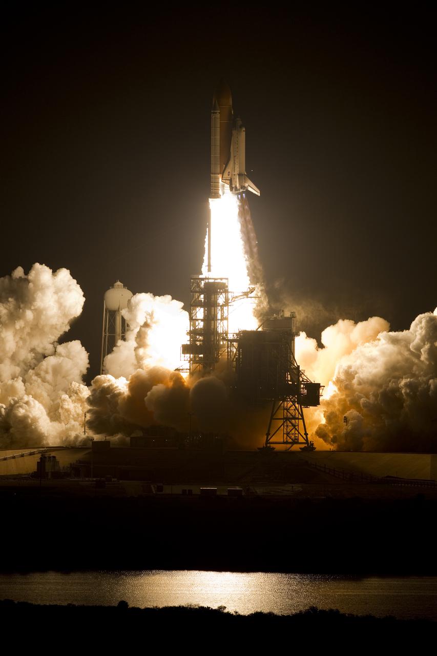 CAPE CANAVERAL, Fla. - Propelled by an estimated 7 million pounds of thrust from two solid rocket boosters and three main engines, space shuttle Endeavour blazes a path to orbit from Launch Pad 39A at NASA's Kennedy Space Center in Florida. Launch of the STS-130 mission to the International Space Station was at 4:14 a.m. EST. This was the second launch attempt for space shuttle Endeavour's STS-130 crew and the final scheduled space shuttle night launch. The first attempt on Feb. 7 was scrubbed due to unfavorable weather. The primary payload for the STS-130 mission to the International Space Station is the Tranquility node, a pressurized module that will provide additional room for crew members and many of the station's life support and environmental control systems. Attached to one end of Tranquility is a cupola, a unique work area with six windows on its sides and one on top. The cupola resembles a circular bay window and will provide a vastly improved view of the station's exterior. The multi-directional view will allow the crew to monitor spacewalks and docking operations, as well as provide a spectacular view of Earth and other celestial objects. The module was built in Turin, Italy, by Thales Alenia Space for the European Space Agency. For information on the STS-130 mission and crew, visit http:__www.nasa.gov_mission_pages_shuttle_shuttlemissions_sts130_index.html. Photo courtesy of Scott Andrews
