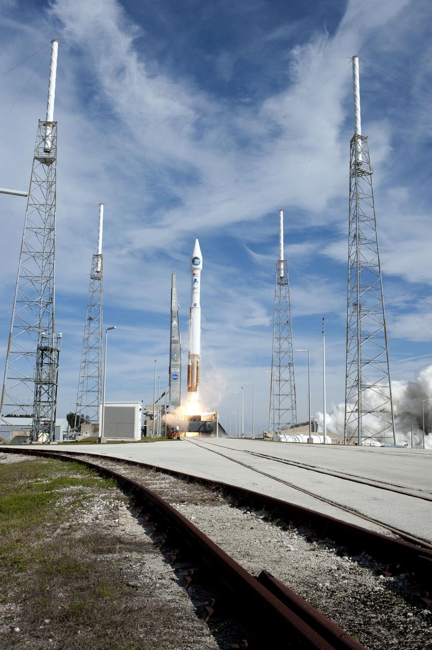 CAPE CANAVERAL, Fla. – The United Launch Alliance Atlas V rocket carrying NASA's Solar Dynamics Observatory begins its slow climb to orbit from Launch Complex 41 on Cape Canaveral Air Force Station. Liftoff was at 10:23 a.m. EST Feb. 11. This is the 100th launch of a commercial Atlas_Centaur rocket. The observatory, known as SDO, is the first mission in NASA's Living With a Star Program and is designed to study the causes of solar variability and its impacts on Earth. The spacecraft's long-term measurements will give solar scientists in-depth information to help characterize the interior of the Sun, the Sun's magnetic field, the hot plasma of the solar corona, and the density of radiation that creates the ionosphere of the planets. The information will be used to create better forecasts of space weather needed to protect the aircraft, satellites and astronauts living and working in space. For information on SDO, visit http:__www.nasa.gov_sdo. Photo credit: NASA_Sandra Joseph and Tony Gray