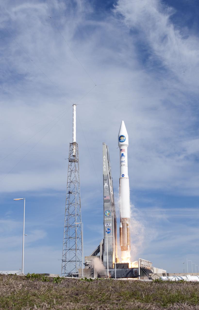 CAPE CANAVERAL, Fla. – The countdown to launch of the United Launch Alliance Atlas V rocket carrying NASA's Solar Dynamics Observatory comes to a successful conclusion with liftoff from Launch Complex 41 on Cape Canaveral Air Force Station at 10:23 a.m. EST Feb. 11. This is the 100th launch of a commercial Atlas_Centaur rocket. The observatory, known as SDO, is the first mission in NASA's Living With a Star Program and is designed to study the causes of solar variability and its impacts on Earth. The spacecraft's long-term measurements will give solar scientists in-depth information to help characterize the interior of the Sun, the Sun's magnetic field, the hot plasma of the solar corona, and the density of radiation that creates the ionosphere of the planets. The information will be used to create better forecasts of space weather needed to protect the aircraft, satellites and astronauts living and working in space. For information on SDO, visit http:__www.nasa.gov_sdo. Photo credit: NASA_Sandra Joseph and Tony Gray