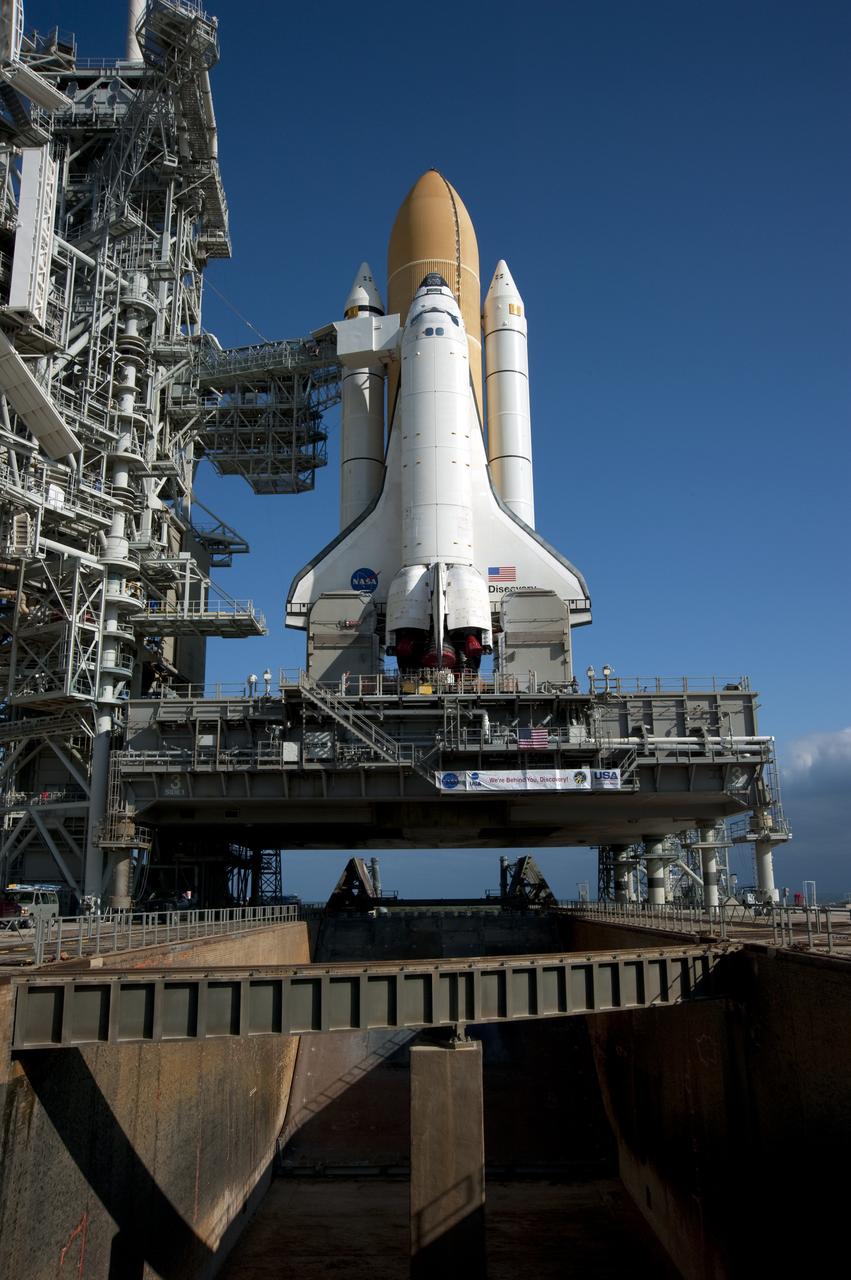 STS-131 DISCOVERY AT PAD 39A AFTER ROLLOUT - HARDDOWN