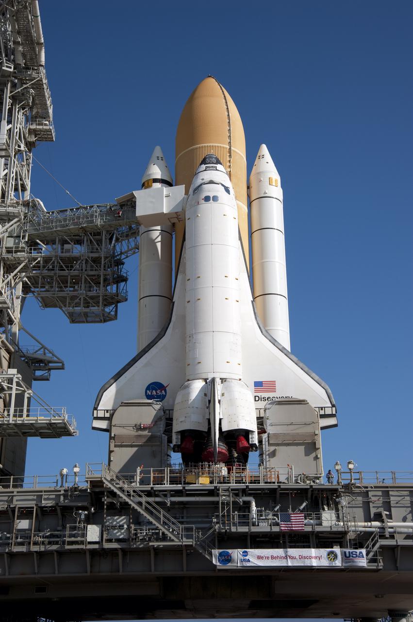 STS-131 DISCOVERY AT PAD 39A AFTER ROLLOUT - HARDDOWN