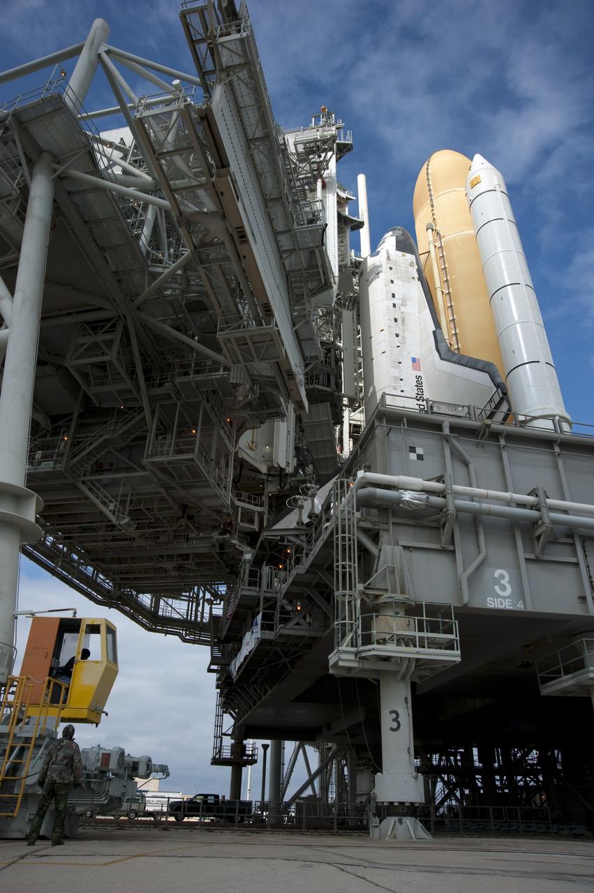 STS-131 DISCOVERY AT PAD 39A AFTER ROLLOUT - HARDDOWN