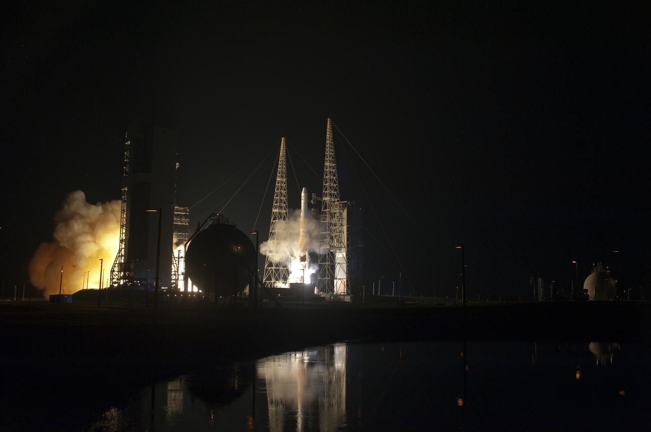 CAPE CANAVERAL, Fla. – On Launch Complex 37 on Cape Canaveral Air Force Station in Florida, the engines ignite on the United Launch Alliance Delta IV rocket carrying NASA's GOES-P meteorological satellite. Liftoff was at 6:57 p.m. EST. GOES-P, the latest Geostationary Operational Environmental Satellite, was developed by NASA for the National Oceanic and Atmospheric Administration, or NOAA. The GOES-P spacecraft will be placed in a 22,300-mile-high geosynchronous orbit where it will appear to hover over a single point on Earth. The spacecraft is outfitted with a complex suite of observation instruments and cameras so it can accurately report on weather and climate conditions on Earth. For information on GOES-P, visit http:__www.nasa.gov_mission_pages_GOES-P_main_index.html. Photo credit: NASA_Sandra Joseph and Tony Gray