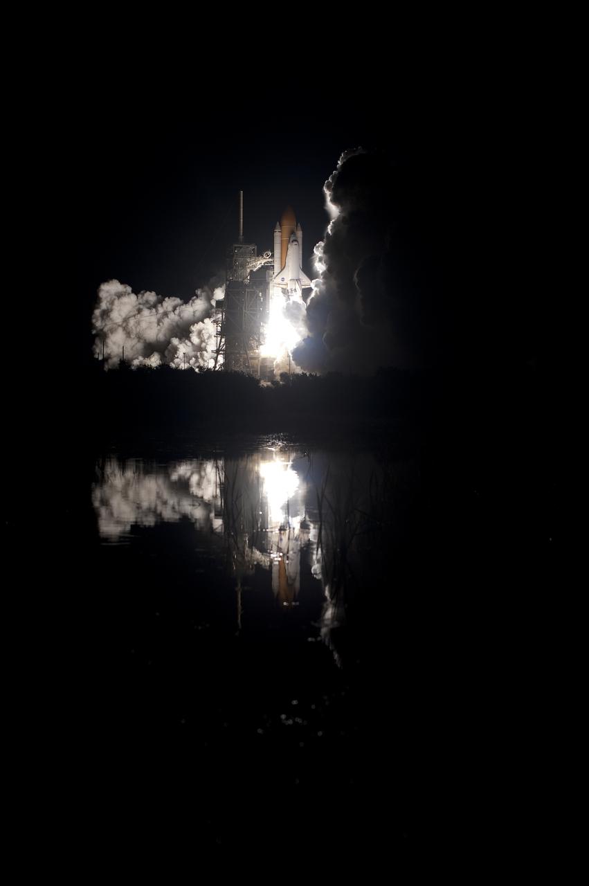 CAPE CANAVERAL, Fla. - Space shuttle Discovery begins its ascent into the predawn sky over Launch Pad 39A at NASA's Kennedy Space Center in Florida at 6:21 a.m. EDT April 5, a brilliant start for the STS-131 mission. The seven-member crew will deliver the multi-purpose logistics module Leonardo, filled with supplies, a new crew sleeping quarters and science racks that will be transferred to the International Space Station's laboratories. The crew also will switch out a gyroscope on the station’s truss, install a spare ammonia storage tank and retrieve a Japanese experiment from the station’s exterior. STS-131 is the 33rd shuttle mission to the station and the 131st shuttle mission overall. For information on the STS-131 mission and crew, visit http:__www.nasa.gov_mission_pages_shuttle_shuttlemissions_sts131_index.html. Photo credit: NASA_Tony Gray and Tom Farrar