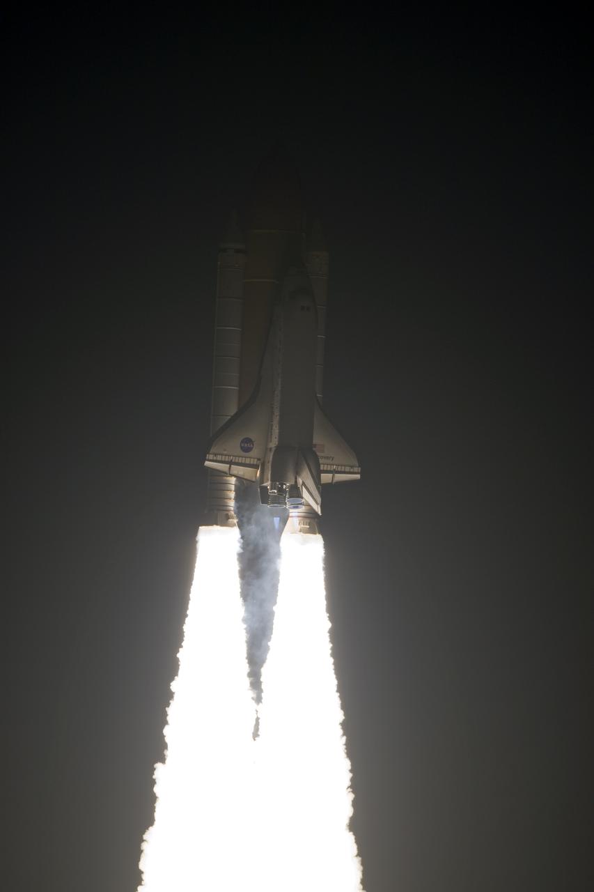 CAPE CANAVERAL, Fla. - Rising on a column of fire, space shuttle Discovery disappears into the predawn sky above Launch Pad 39A at NASA's Kennedy Space Center in Florida. Liftoff on the STS-131 mission was on time at 6:21 a.m. EDT. The seven-member crew will deliver the multi-purpose logistics module Leonardo, filled with supplies, a new crew sleeping quarters and science racks that will be transferred to the International Space Station's laboratories. The crew also will switch out a gyroscope on the station’s truss, install a spare ammonia storage tank and retrieve a Japanese experiment from the station’s exterior. STS-131 is the 33rd shuttle mission to the station and the 131st shuttle mission overall. For information on the STS-131 mission and crew, visit http:__www.nasa.gov_mission_pages_shuttle_shuttlemissions_sts131_index.html. Photo credit: NASA_Kenny Allen