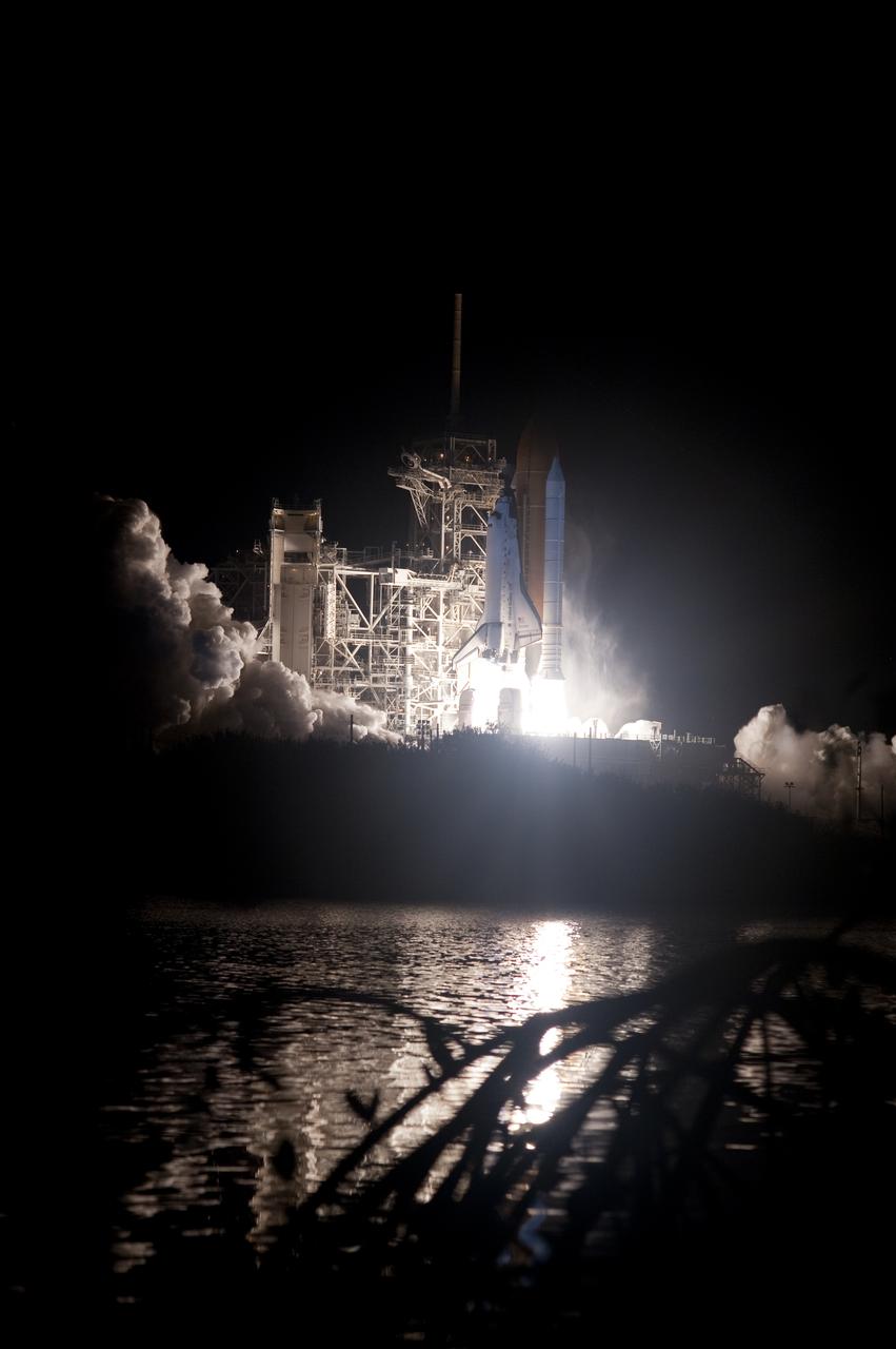 CAPE CANAVERAL, Fla. - Space shuttle Discovery begins its ascent into the predawn sky over Launch Pad 39A at NASA's Kennedy Space Center in Florida at 6:21 a.m. EDT April 5, a brilliant start for the STS-131 mission.  The seven-member crew will deliver the multi-purpose logistics module Leonardo, filled with supplies, a new crew sleeping quarters and science racks that will be transferred to the International Space Station's laboratories.  The crew also will switch out a gyroscope on the station’s truss, install a spare ammonia storage tank and retrieve a Japanese experiment from the station’s exterior.  STS-131 is the 33rd shuttle mission to the station and the 131st shuttle mission overall. For information on the STS-131 mission and crew, visit http:__www.nasa.gov_mission_pages_shuttle_shuttlemissions_sts131_index.html.  Photo credit: NASA_Sandra Joseph and Kevin O'Connell