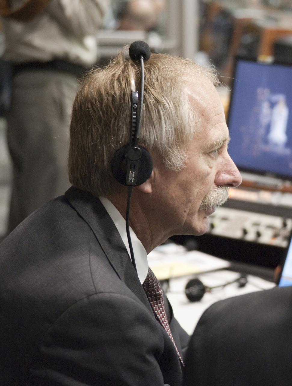 CAPE CANAVERAL, Fla.  - Bill Gerstenmaier, associate administrator for Space Operations intently watches the progress of space shuttle Discovery's STS-131 mission launch countdown in Firing Room 4 in the Launch Control Center at NASA's Kennedy Space Center in Florida.  The seven-member STS-131 crew will deliver the multi-purpose logistics module Leonardo, filled with supplies, a new crew sleeping quarters and science racks that will be transferred to the International Space Station's laboratories. The crew also will switch out a gyroscope on the station’s truss, install a spare ammonia storage tank and retrieve a Japanese experiment from the station’s exterior. STS-131 is the 33rd shuttle mission to the station and the 131st shuttle mission overall. For information on the STS-131 mission and crew, visit http:__www.nasa.gov_mission_pages_shuttle_shuttlemissions_sts131_index.html. Photo credit: NASA_Kim Shiflett
