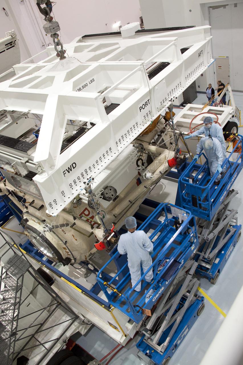 STS-132 MINI RESEARCH MODULE-1 INSTALL TO CANISTER