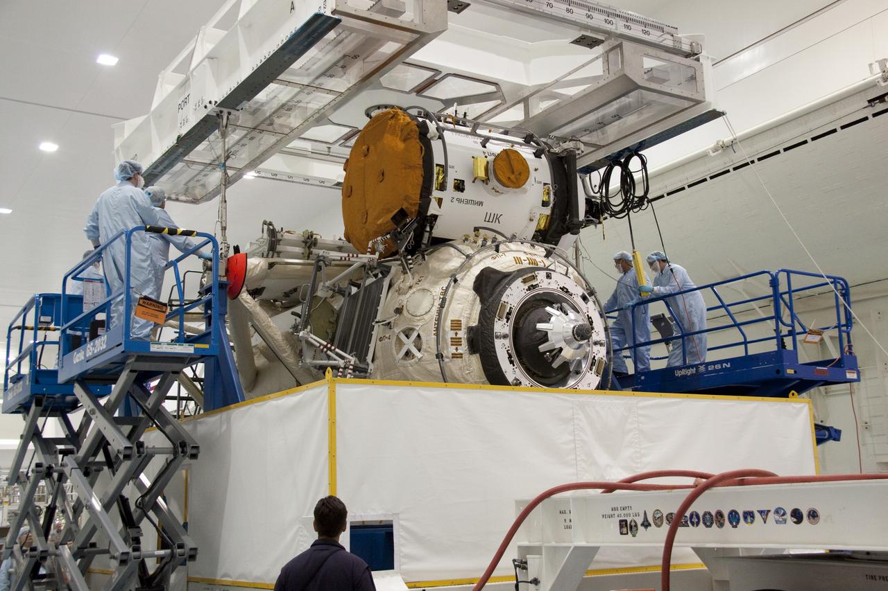 STS-132 MINI RESEARCH MODULE-1 INSTALL TO CANISTER