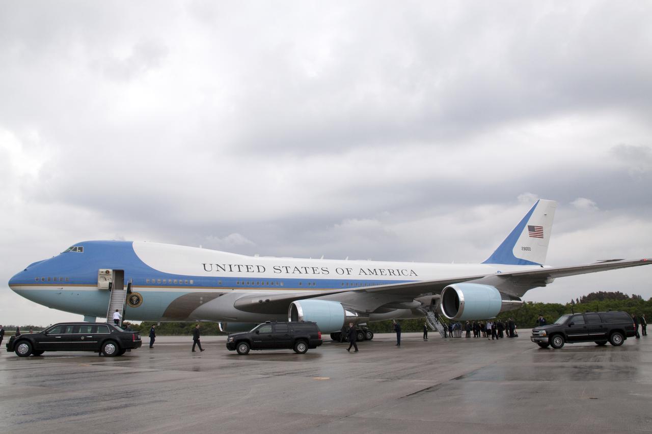 CAPE CANAVERAL, Fla. - At the Shuttle Landing Facility at NASA's Kennedy Space Center in Florida, Air Force One prepares for takeoff.  Aboard is President Barack Obama who came to Kennedy to address the participants of the Conference on the American Space Program for the 21st Century.  President Obama opened the conference by outlining the new course his administration is charting for NASA and the future of U.S. leadership in human spaceflight. Photo credit: NASA_Jack Pfaller