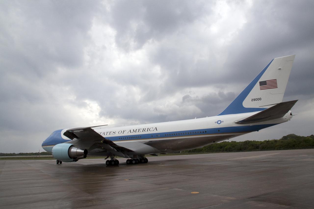 CAPE CANAVERAL, Fla. - At the Shuttle Landing Facility at NASA's Kennedy Space Center in Florida, Air Force One taxies to the runway.  Aboard is President Barack Obama who came to Kennedy to address the participants of the Conference on the American Space Program for the 21st Century.  President Obama opened the conference by outlining the new course his administration is charting for NASA and the future of U.S. leadership in human spaceflight. Photo credit: NASA_Jack Pfaller