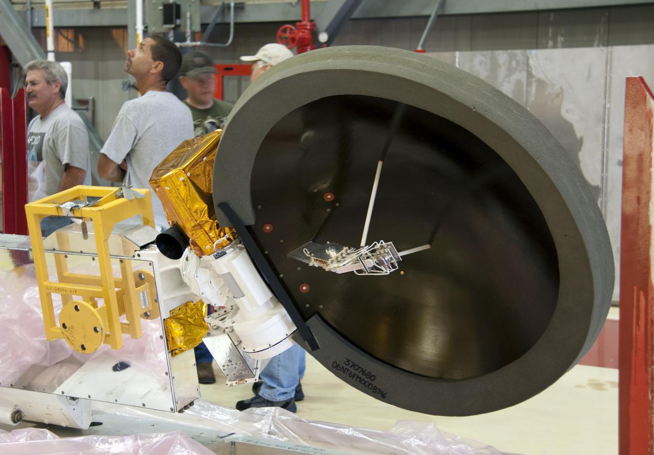 CAPE CANAVERAL, Fla. -- A new Ku-Band communications system antenna is ready to be installed on space shuttle Discovery in Orbiter Processing Facility-3 at NASA's Kennedy Space Center in Florida. The antenna is used to transmit and receive high data rate communications, such as video, and is being replaced for the STS-133 mission to the International Space Station.  During its STS-131 mission to the station in April, Discovery's Ku-Band failed to operate in orbit. As a result, video of the thermal protection system inspection had to be recorded aboard Discovery and transmitted to the ground after the shuttle docked with the station. Typically, the inspection video is simultaneously transmitted live to the ground and recorded aboard the shuttle for later review. NASA_Charisse Nahser