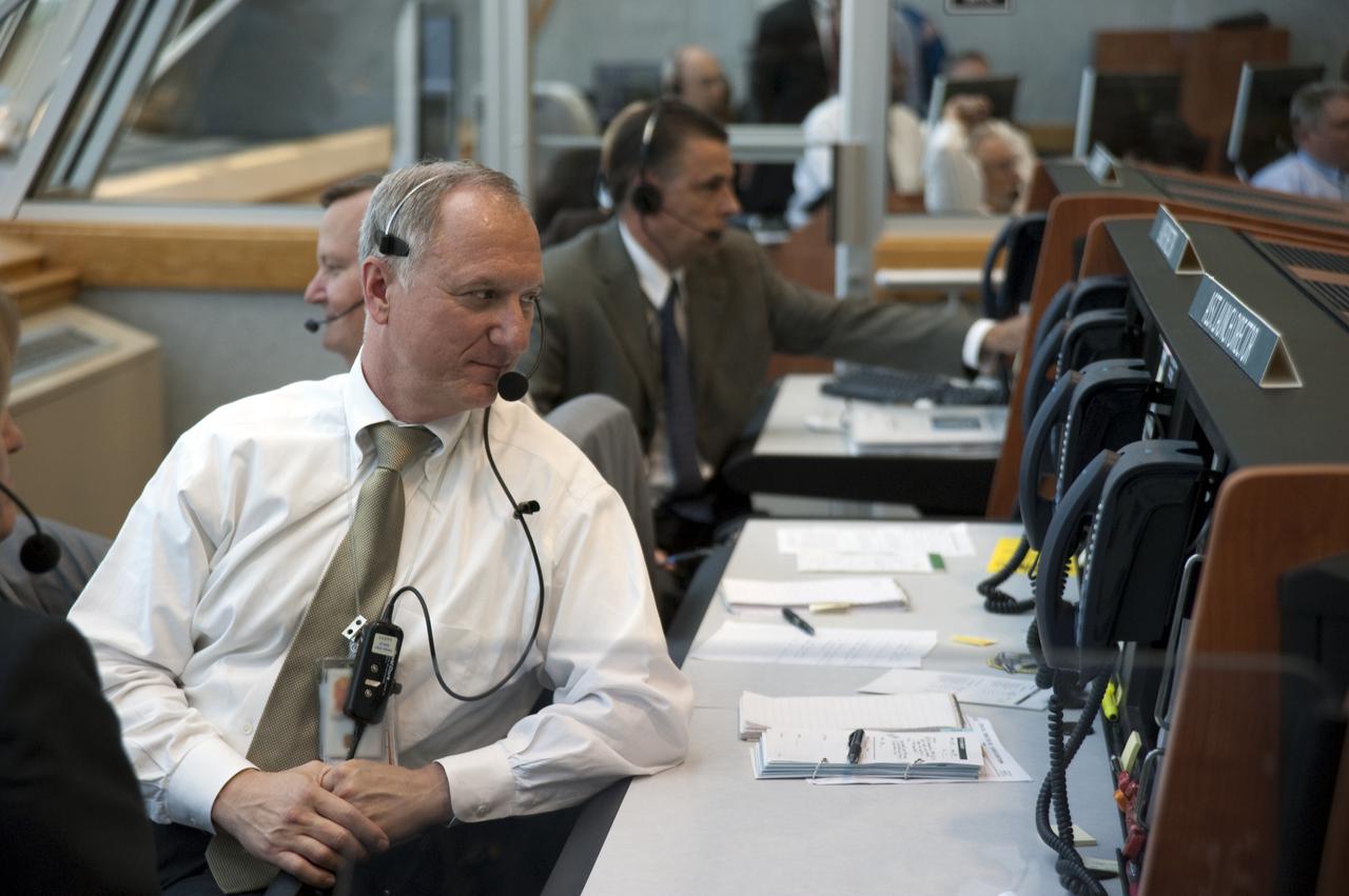 CAPE CANAVERAL, Fla. -- In Firing Room 4 of the Launch Control Center at NASA's Kennedy Space Center in Florida, Assistant Launch Director Pete Nickolenko keeps track of the imminent launch of space shuttle Atlantis on its STS-132 mission to the International Space Station. The launch team worked very few issues during the countdown and picture-perfect weather led to an on-time launch at 2:20 p.m. EDT on May 14.  STS-132 is the 132nd shuttle flight, the 32nd for Atlantis and the 34th shuttle mission dedicated to station assembly and maintenance. For more information on the STS-132 mission objectives, payload and crew, visit www.nasa.gov_mission_pages_shuttle_shuttlemissions_sts132_index.html. Photo credit: NASA_Kim Shiflett