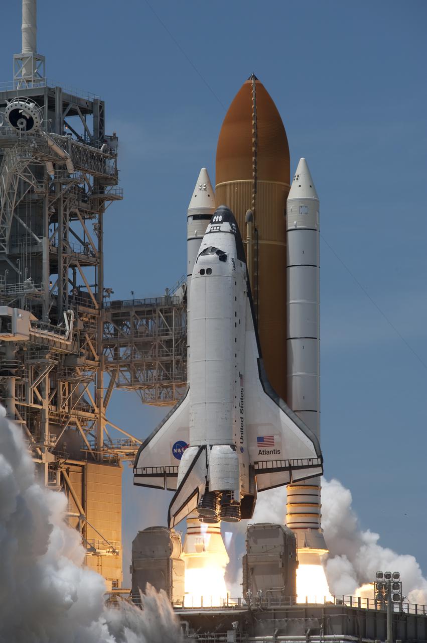 CAPE CANAVERAL, Fla. - Space shuttle Atlantis' twin solid rocket boosters ignite to propel the spacecraft off NASA Kennedy Space Center's Launch Pad 39A and into orbit at 2:20 p.m. EDT on May 14. On board Atlantis, for its last planned flight, are six veteran NASA astronauts. Atlantis' primary payload for the STS-132 mission is the Russian-built Mini Research Module-1, which will provide additional storage space and a new docking port for Russian Soyuz and Progress spacecraft aboard the International Space Station. STS-132 is the 132nd shuttle flight, the 32nd for Atlantis and the 34th shuttle mission dedicated to station assembly and maintenance. For more information on the STS-132 mission objectives, payload and crew, visit www.nasa.gov_mission_pages_shuttle_shuttlemissions_sts132_index.html. Photo credit: NASA_Sandra Joseph and Kevin O'Connell