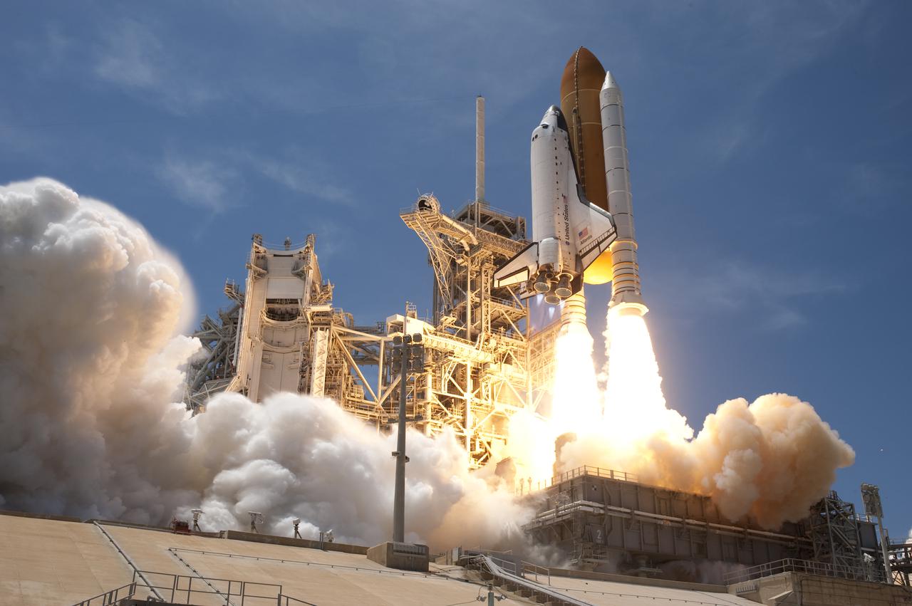 CAPE CANAVERAL, Fla. - Space shuttle Atlantis' twin solid rocket boosters ignite to propel the spacecraft off NASA Kennedy Space Center's Launch Pad 39A and into orbit at 2:20 p.m. EDT on May 14. On board Atlantis, for its last planned flight, are six veteran NASA astronauts. Atlantis' primary payload for the STS-132 mission is the Russian-built Mini Research Module-1, which will provide additional storage space and a new docking port for Russian Soyuz and Progress spacecraft aboard the International Space Station. STS-132 is the 132nd shuttle flight, the 32nd for Atlantis and the 34th shuttle mission dedicated to station assembly and maintenance. For more information on the STS-132 mission objectives, payload and crew, visit www.nasa.gov_mission_pages_shuttle_shuttlemissions_sts132_index.html. Photo credit: NASA_Sandra Joseph and Kevin O'Connell