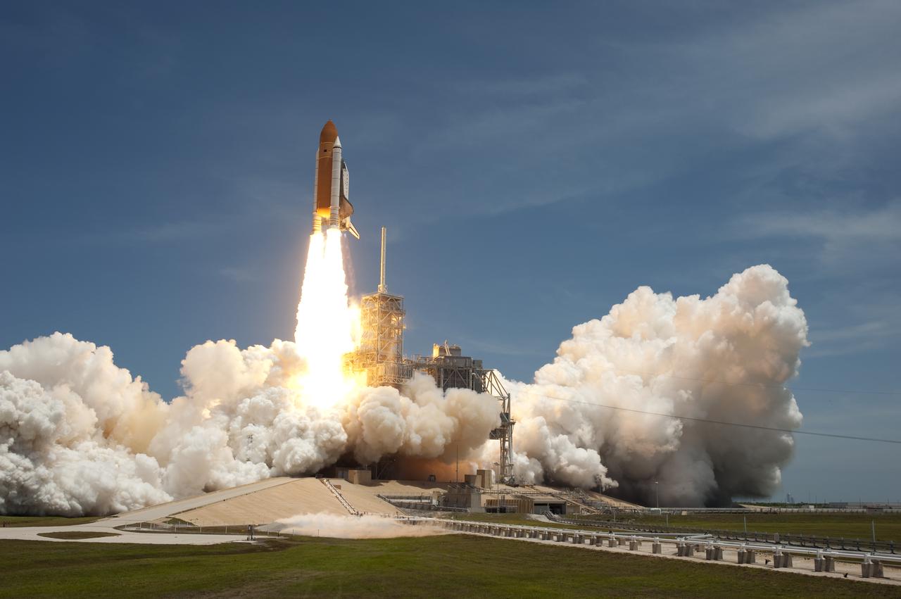 CAPE CANAVERAL, Fla. - Space shuttle Atlantis rumbles the Space Coast as it lifts off from NASA Kennedy Space Center's Launch Pad 39A on the STS-132 mission at 2:20 p.m. EDT on May 14.  Atlantis' primary payload for the STS-132 mission is the Russian-built Mini Research Module-1, which will provide additional storage space and a new docking port for Russian Soyuz and Progress spacecraft aboard the International Space Station. STS-132 is the 132nd shuttle flight, the 32nd for Atlantis and the 34th shuttle mission dedicated to station assembly and maintenance. For more information on the STS-132 mission objectives, payload and crew, visit www.nasa.gov_mission_pages_shuttle_shuttlemissions_sts132_index.html. Photo credit: NASA_Sandra Joseph and Kevin O'Connell