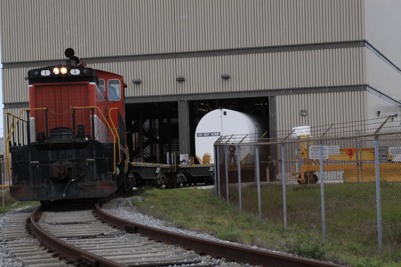 STS-335 Left Forward Segment on Train is Moved to RPSF