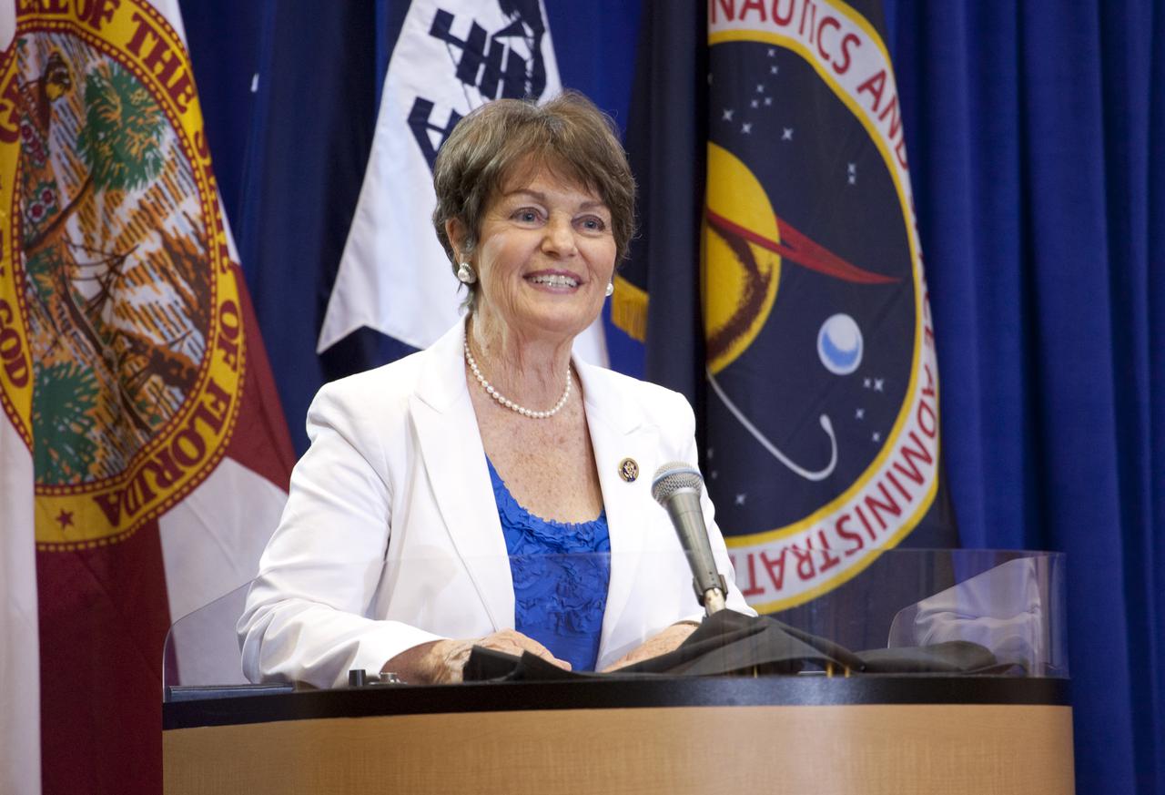 ORLANDO, Fla. – Rep. Suzanne Kosmas of Florida speaks during a town hall meeting at the Orlando Airport Hyatt Hotel as part of the Presidential Task Force on Space Industry Work Force and Economic Development. The task force heard from local leaders about ways to strengthen the work force as NASA moves toward retirement of the Space Shuttle Program. The task force is a $40 million, multi-agency initiative for regional and economic growth to assist the Space Coast as the country’s space exploration efforts expand and transform. Photo credit: NASA_Amanda Diller