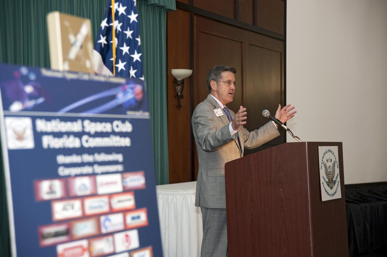 CAPE CANAVERAL, Fla. -- NASA Kennedy Space Center Director Bob Cabana addresses the National Space Club Florida Committee during its monthly meeting at the Radisson at the Port in Cape Canaveral, Fla. His speech, titled “KSC -- Today and Tomorrow,” addressed the future of NASA and possible changes to the space shuttle launch schedule later this month. The committee, headquartered on Florida's Space Coast, is a non-profit corporation composed of private individuals representing industry, government, regional educational institutions and the media. NASA_Kim Shiflett