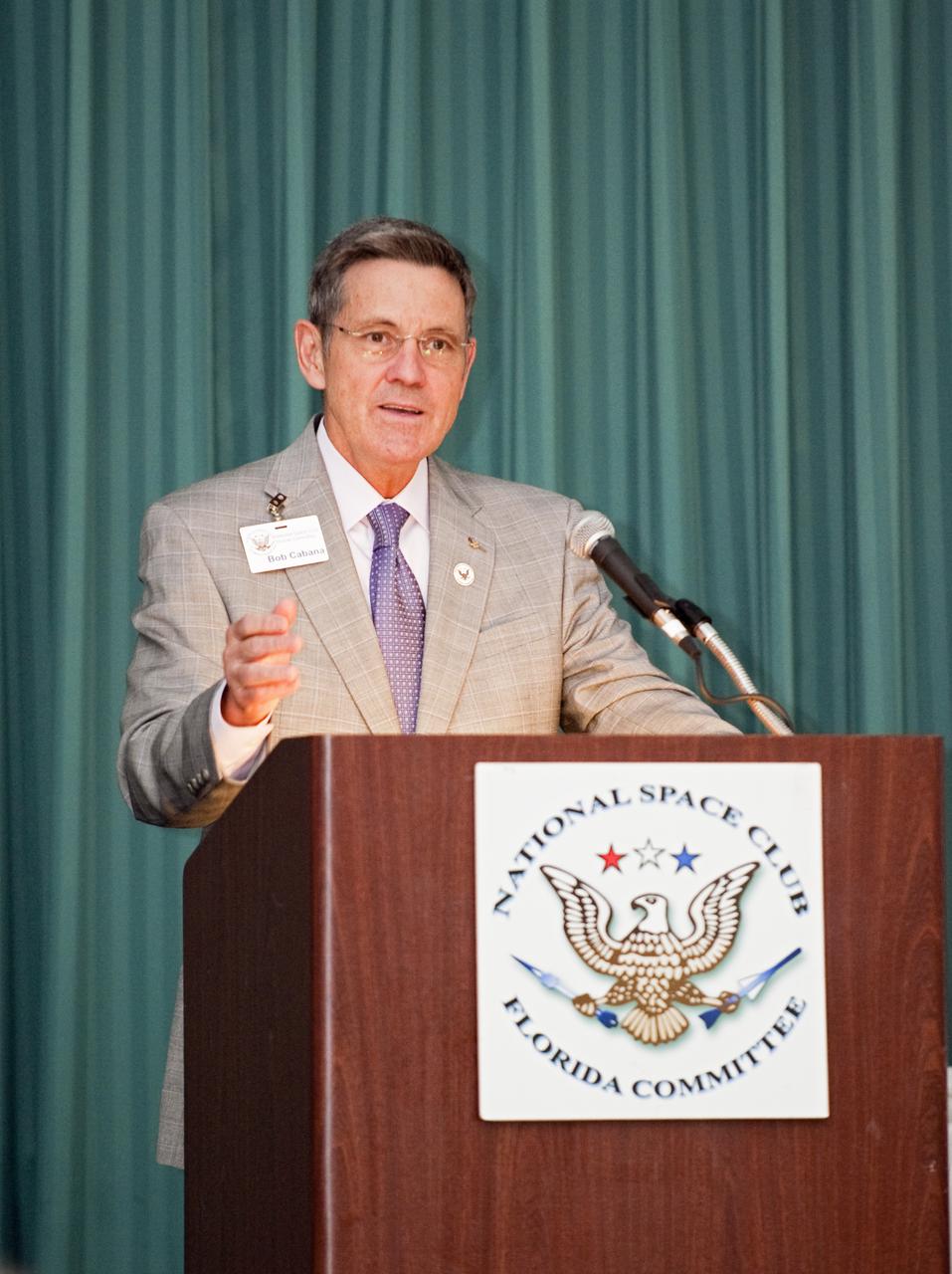 CAPE CANAVERAL, Fla. -- NASA Kennedy Space Center Director Bob Cabana addresses the National Space Club Florida Committee during its monthly meeting at the Radisson at the Port in Cape Canaveral, Fla. His speech, titled “KSC -- Today and Tomorrow,” addressed the future of NASA and possible changes to the space shuttle launch schedule later this month. The committee, headquartered on Florida's Space Coast, is a non-profit corporation composed of private individuals representing industry, government, regional educational institutions and the media. NASA_Kim Shiflett