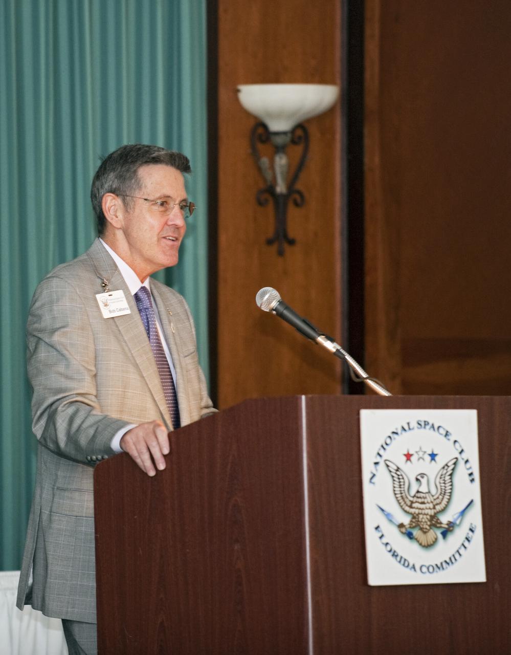 CAPE CANAVERAL, Fla. -- NASA Kennedy Space Center Director Bob Cabana addresses the National Space Club Florida Committee during its monthly meeting at the Radisson at the Port in Cape Canaveral, Fla. His speech, titled “KSC -- Today and Tomorrow,” addressed the future of NASA and possible changes to the space shuttle launch schedule later this month. The committee, headquartered on Florida's Space Coast, is a non-profit corporation composed of private individuals representing industry, government, regional educational institutions and the media. NASA_Kim Shiflett