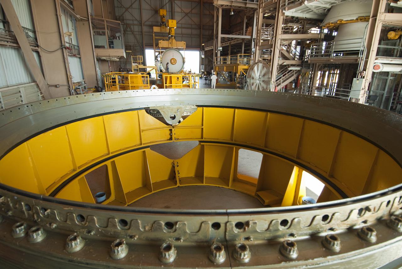 CAPE CANAVERAL, Fla. -- A work stand in the Rotation, Processing and Surge Facility at NASA's Kennedy Space Center in Florida awaits the arrival of the final solid rocket booster segment.    The segments will be used for space shuttle  Atlantis on what currently is planned as the 'launch on need,' or potential rescue mission for the final shuttle flight, Endeavour's STS-134 mission. For information, visit www.nasa.gov_shuttle. Photo credit: NASA_Cory Huston