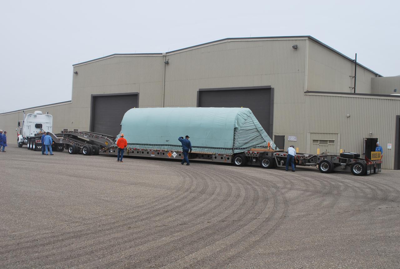VANDENBERG AIR FORCE BASE, Calif. -- The Stage 0 motor for the Taurus XL launch vehicle arrives at Vandenberg Air Force Base in California. The motor will help carry NASA's Glory satellite into low Earth orbit. Glory is scheduled to launch in November from Vandenberg's Launch Pad SLC 576-E. Once Glory reaches orbit, it will collect data on the properties of aerosols and black carbon. It also will help scientists understand how the sun's irradiance affects Earth's climate. Photo credit: NASA_Randy Beaudoin, VAFB