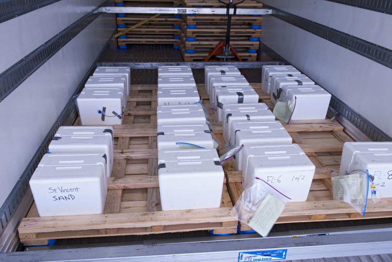 CAPE CANAVERAL, Fla. -- A new batch of endangered sea turtle eggs brought from beaches along the northern U.S. Gulf Coast arrive at NASA's Kennedy Space Center in Florida. Nests of Kemp’s ridley and Loggerhead turtle eggs from Gulf Shores, Ala., and various Florida Gulf Coast beaches are being transported by a specially equipped FedEx truck to a secure, climate-controlled facility at Kennedy. They will be monitored by biologists and hatchery workers until incubation is complete. The hatchlings will be released at different points along a 100-mile stretch of the Atlantic Ocean shoreline. That includes beaches adjacent to the Merritt Island National Wildlife Refuge, which is located inside Kennedy.  The release and relocation work is part of an effort by the U.S. Fish and Wildlife Service, the Florida Fish and Wildlife Conservation Commission, the National Park Service, NOAA, FedEx and conservationists to help minimize the risk to this year’s sea turtle hatchlings from impacts of the BP Deepwater Horizon oil spill in the Gulf of Mexico. This plan involves carefully moving an anticipated 700 nests during the next several months.  Photo credit: NASA_Ben Smegelsky