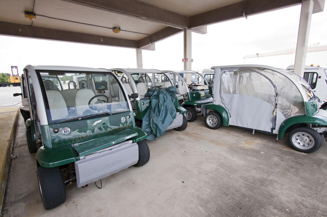 CAPE CANAVERAL, Fla. -- NASA's Kennedy Space Center in Florida has accepted delivery of several new low speed electric vehicles, or LSEV. The first LSEV was purchased in 2005 and through the American Recovery and Reinvestment Act, or ARRA, Kennedy will receive a total of 39 electric cars. The center's fleet is being augmented with alternative-fueled vehicles in an effort to reduce gasoline consumption and conserve energy. Photo credit: NASA_Jack Pfaller
