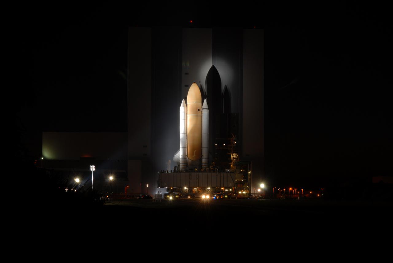 STS-133 Discovery Rollout - first motion to out of lights