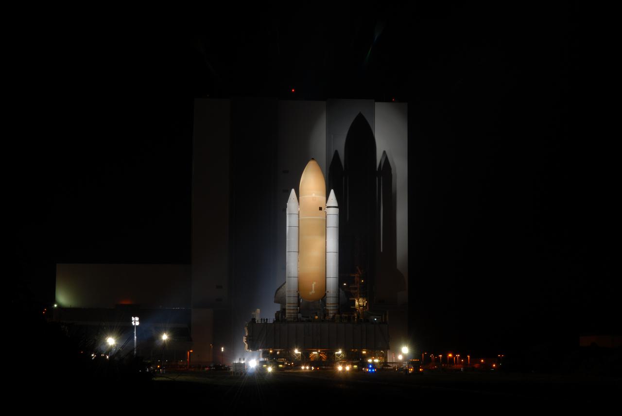 STS-133 Discovery Rollout - first motion to out of lights