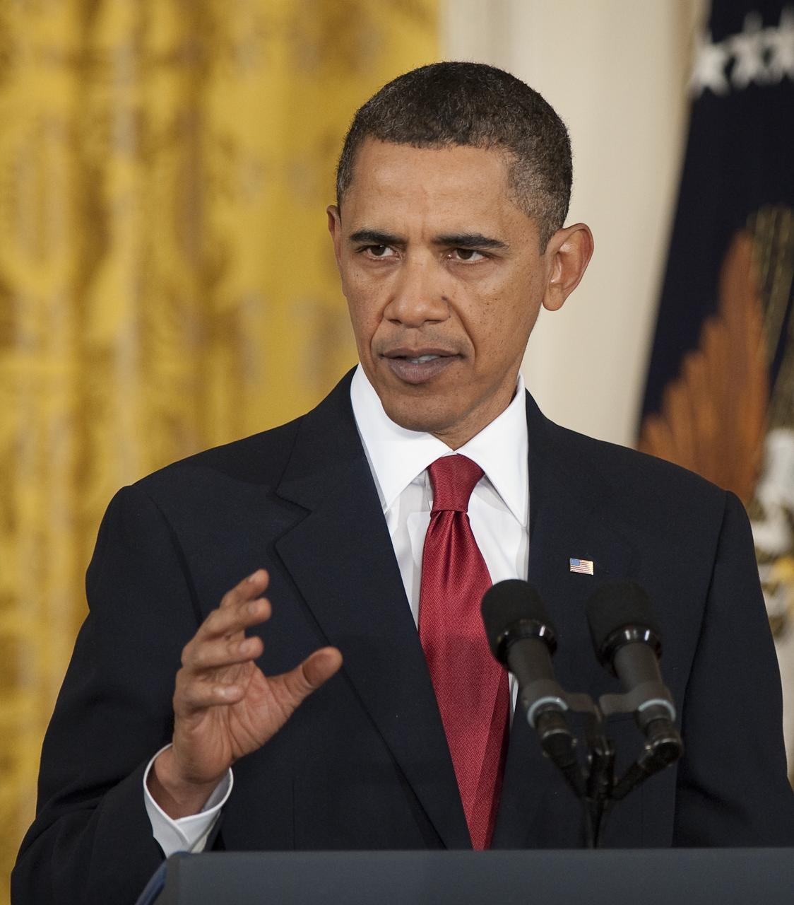 U.S. President Barack Obama speaks in the East Room of the White House in Washington, Wednesday, Jan. 6, 2010, during an 'Educate to Innovate' event where he honored teachers who received awards for excellence in Science, Technology, Engineering and Math (STEM) education.  NASA's 'Summer of Innovation' program supports the President's 'Educate to Innovate' campaign.  Photo Credit: (NASA/Bill Ingalls)
