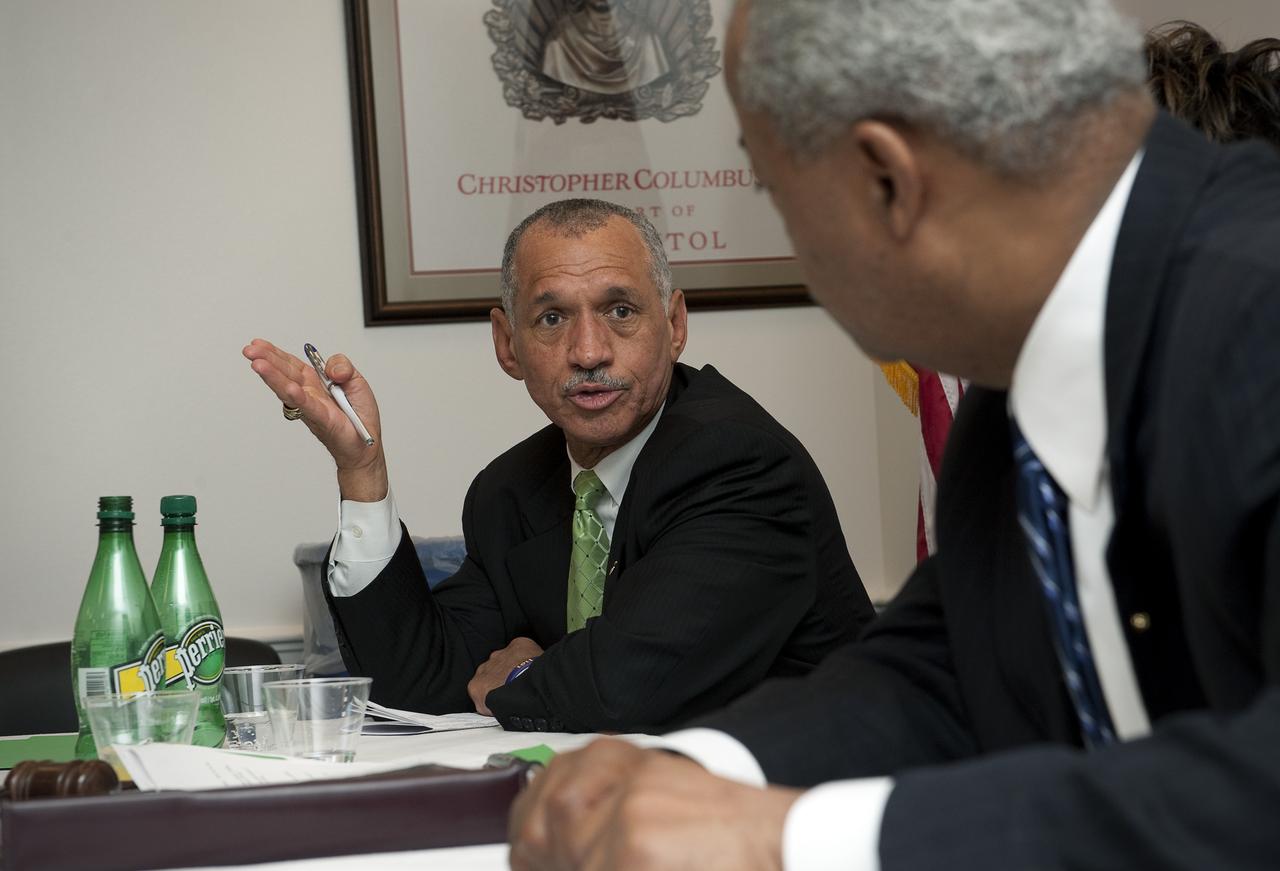 NASA Administrator Charles Bolden, left, speaks to members of the Congressional Black Caucus during their weekly meeting at the U.S. Capitol in Washington, Wednesday, Jan. 13, 2010. Photo Credit: (NASA/Paul E. Alers)