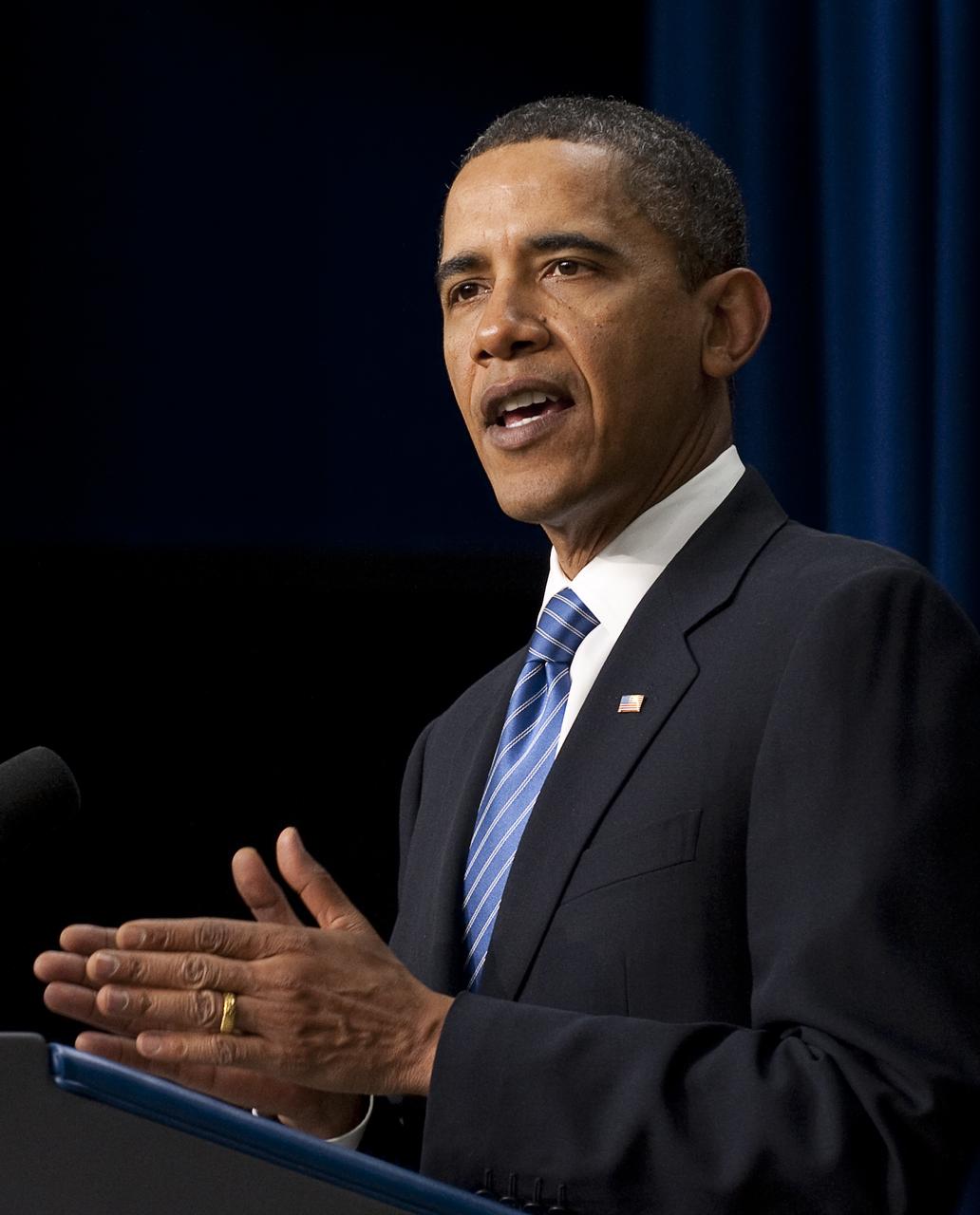 U.S. President Barack Obama speaks at the opening session of the Forum on Modernizing Government, Thursday, Jan. 14, 2010, in the Eisenhower Executive Office Building in Washington. As part of his commitment to change how business is done in Washington and instill a new sense of responsibility for taxpayer dollars, the President welcomed more than 50 of the country’s top CEOs, deputy secretaries, including NASA's Deputy Administrator Lori Garver and department chief information officers to the forum.  Photo Credit: (NASA/Bill Ingalls)